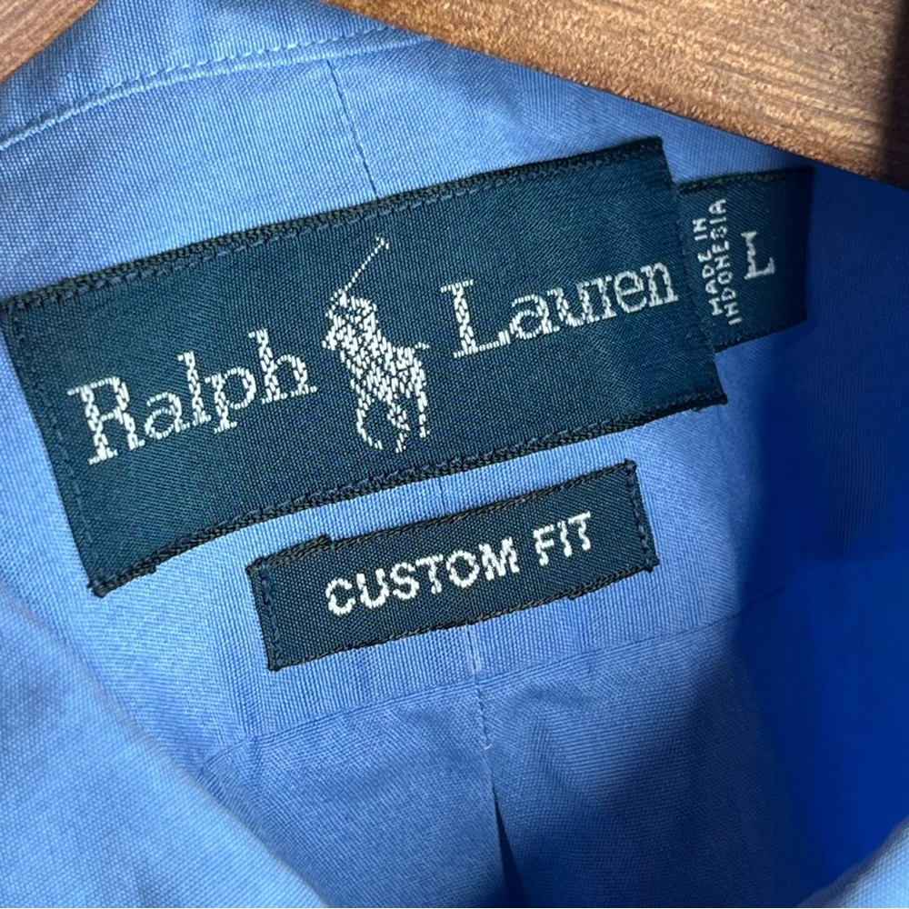 Ralph Lauren Custom Fit Men's Button Down Blue Short Sleeve Cotton Shirt L - Picture 8 of 15